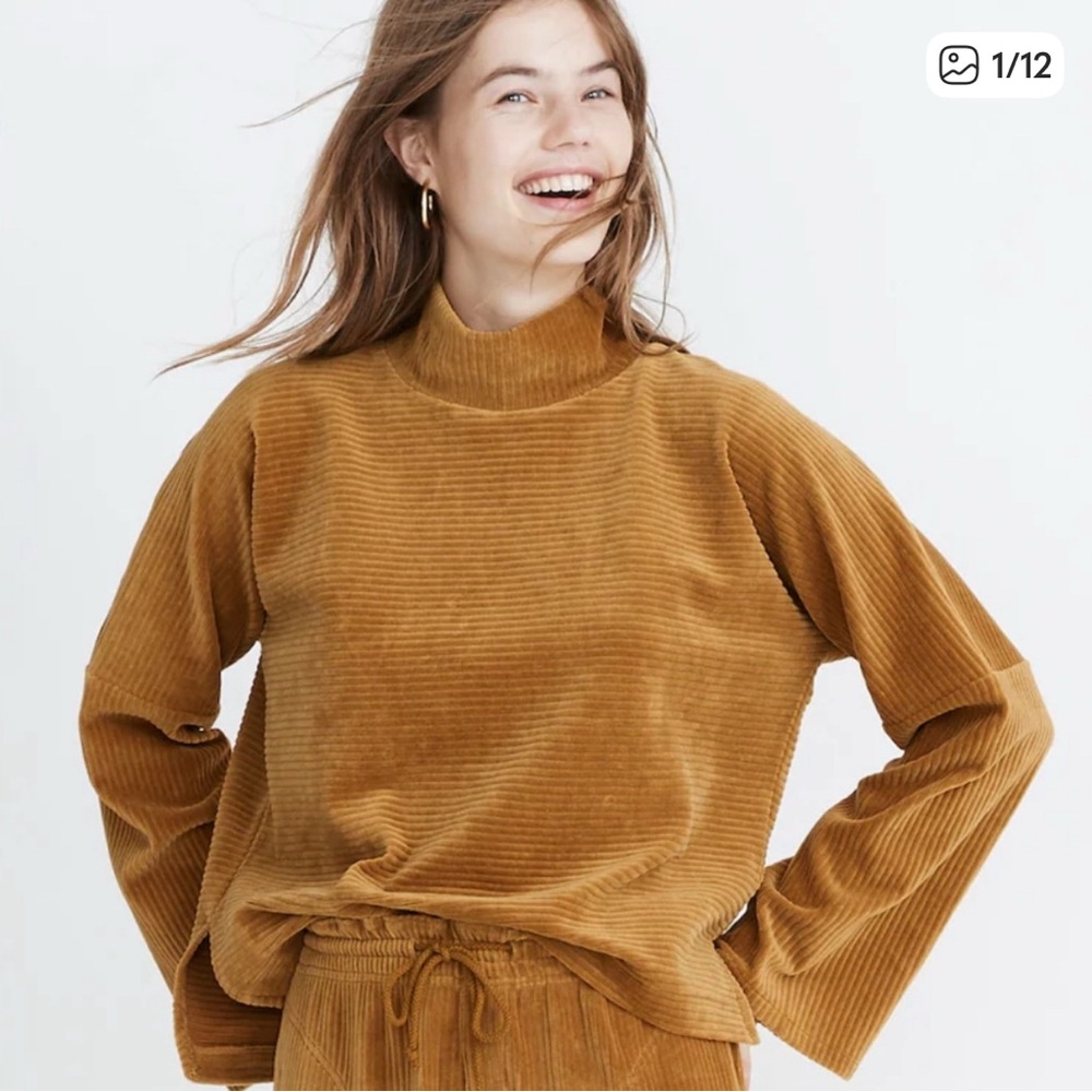 Madewell Velour Corduroy Turtleneck Sweater - Gold